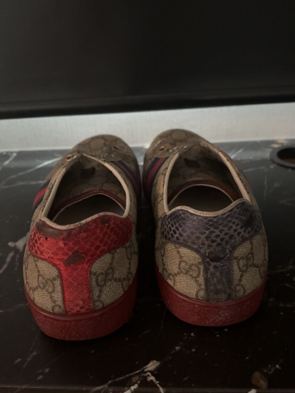 Gucci Monogram Slip-On Sneakers with Burgundy Trim - Picture 3 of 5
